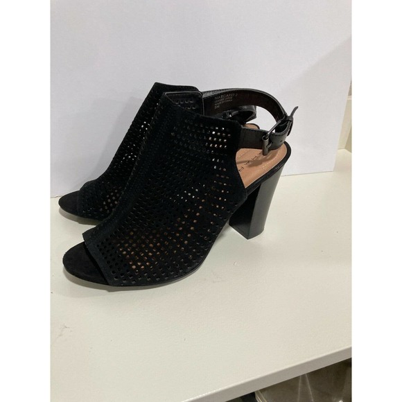 Tahari Margaret 2 black suede cut out peep toe sling back block heels 8m - Picture 4 of 6